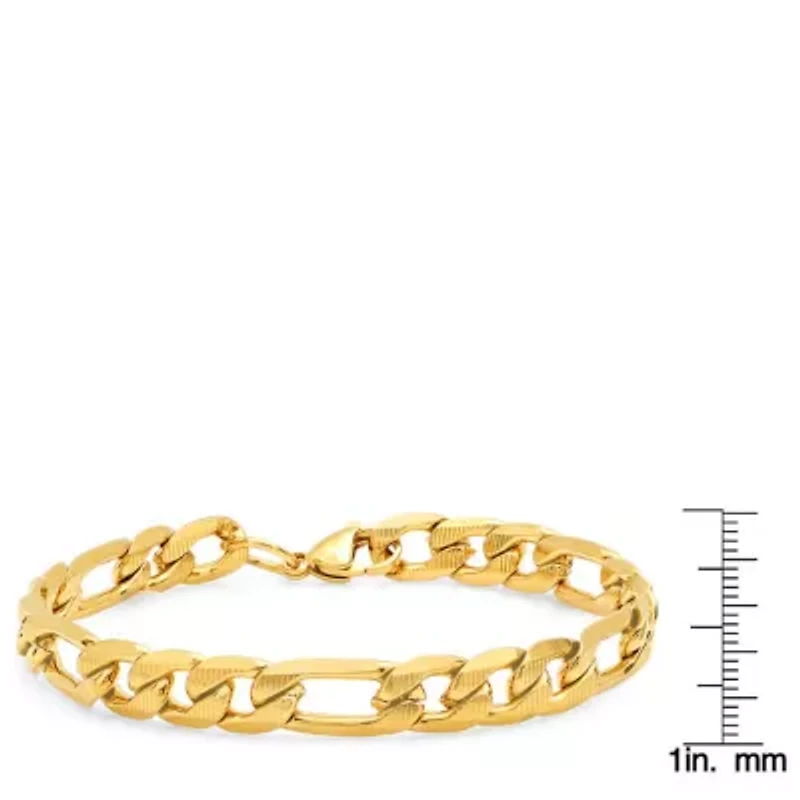 Men's 18k gold plated stainless steel accented figaro chain link bracelet