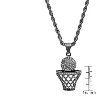 Men's black ip stainless steel simulated diamond basketball and hoop pendant
