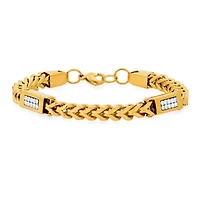 Men's 18k gold plated stainless steel wheat chain and simulated diamonds link bracelet