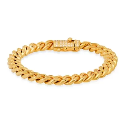 Men's 18k gold plated stainless steel and simulated diamonds cuban link bracelet