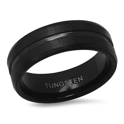 Men's black ip tungsten accented ring