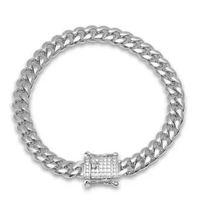 Men's stainless steel Miami Cuban chain bracelet with simulated diamond box clasp