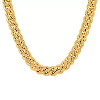 Lab Created Men's stainless steel and simulated diamonds cuban chain necklace