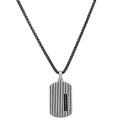 Lab Created Men's black ip stainless steel dog tag pendant with simulated diamond accent