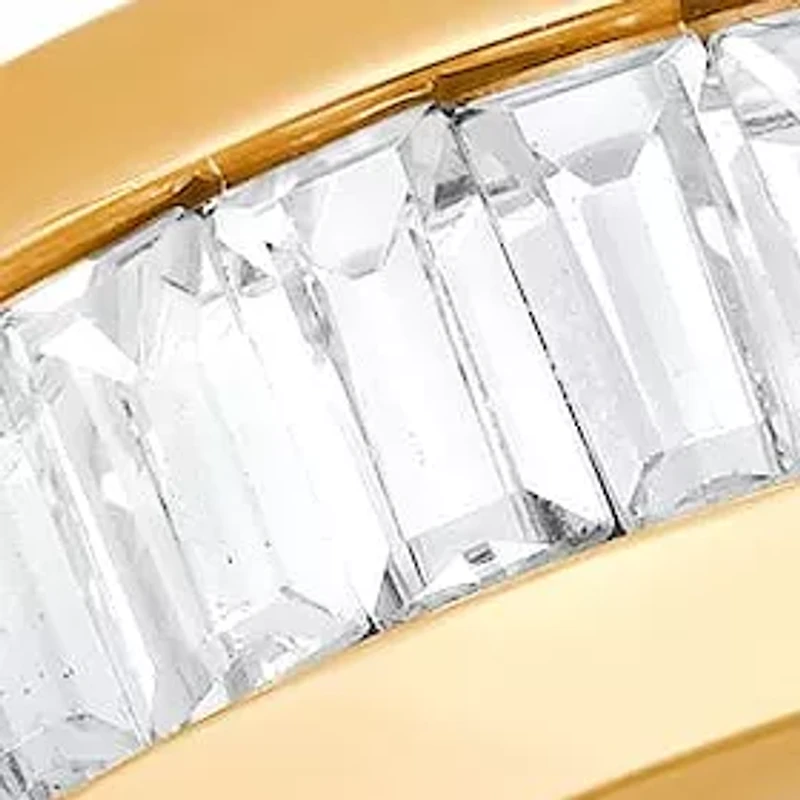 Lab Created Men's 18k gold plated stainless steel simulated emerald cut diamonds eternity band ring