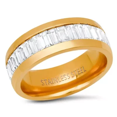 Lab Created Men's 18k gold plated stainless steel simulated emerald cut diamonds eternity band ring