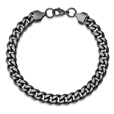 Men's black ip stainless steel cuban link chain bracelet