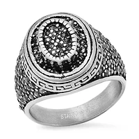 Lab Created Men's stainless steel and black simulated diamonds ring