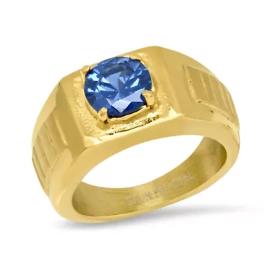 Lab Created Men's 18k gold plated stainless steel simulated blue diamond ring