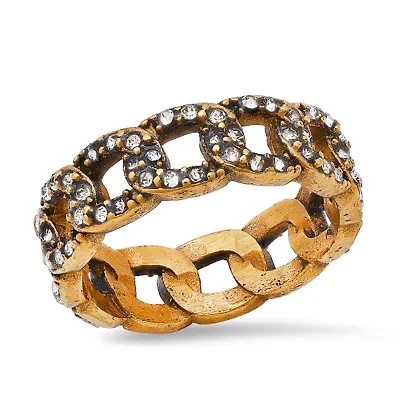 Lab Created Men's 18k gold plated stainless steel and simulated diamonds cuban link chain eternity band ring