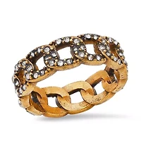 Lab Created Men's 18k gold plated stainless steel and simulated diamonds cuban link chain eternity band ring