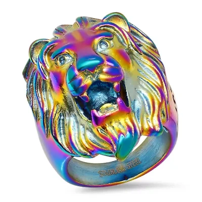 Men's multi ip stainless steel lion head ring