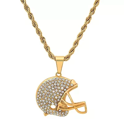 Lab Created Men's 18k gold plated stainless steel and simulated diamonds football helmet pendant