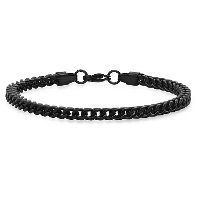 Men's black ip stainless steel figaro chain bracelet