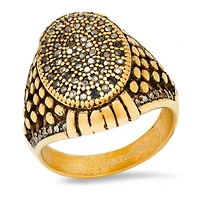 Lab Created Men's 18k gold plated stainless steel and black simulated diamonds ring