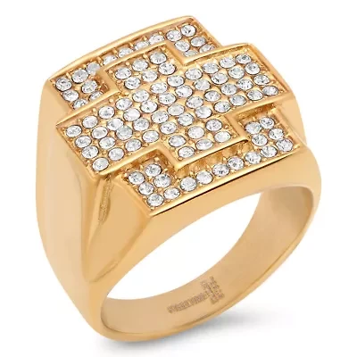 Lab Created Men's stainless steel simulated diamond cross ring