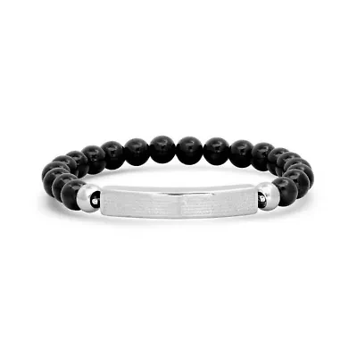 Men's black lava and stainless steel Our Father id beaded bracelet