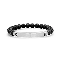 Men's black lava and stainless steel Our Father id beaded bracelet