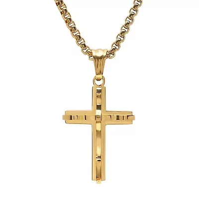 Men's stainless steel double cross pendant