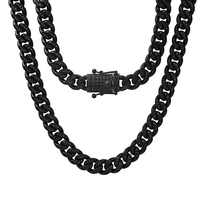 Lab Created Men's black ip stainless steel and simulated diamonds thick cuban link chain necklace