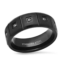 Lab Created Men's black ip stainless steel and simulated diamonds band ring
