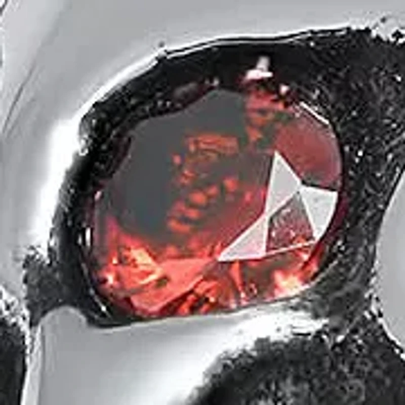 Lab Created Men's black ip & stainless steel and red simulated diamonds skull ring