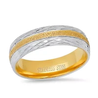 Men's two tone stainless steel and 18k gold plated sand dusted/hammered band ring