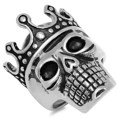 Men's stainless steel skull with crown ring