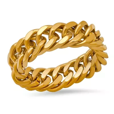 Men's 18k gold plated stainless steel cuban chain link band ring