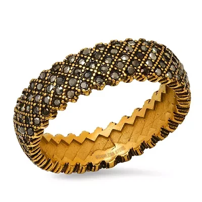 Lab Created Men's 18k gold plated stainless steel and simulated gray diamonds eternety band ring