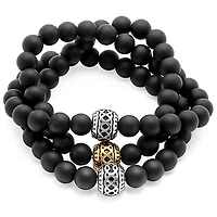 Wear it as a bracelet or necklace, men's wear it twoway wrapped stretch black lava bracelet with stainless steel and 18 kt gold plated accent