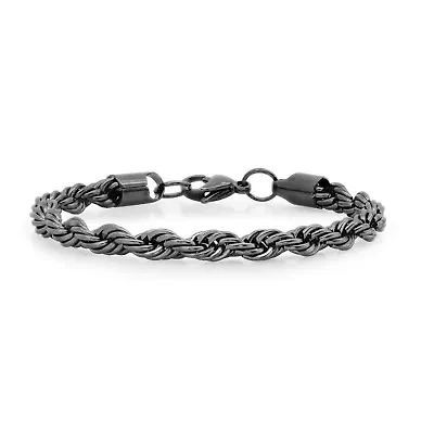Men's blakc ip stainless steel rope chain bracelet