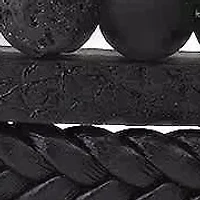 Men's black braided leather, lava and ip stainless steel magnetic clasp layered bracelet