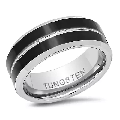 Men's two tone black ip & tungsten polished band ring