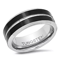 Men's two tone black ip & tungsten polished band ring