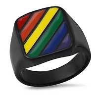 Men's stainless steel and rainbow enamel square ring