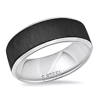 Men's black ip and stainless steel brushed band ring