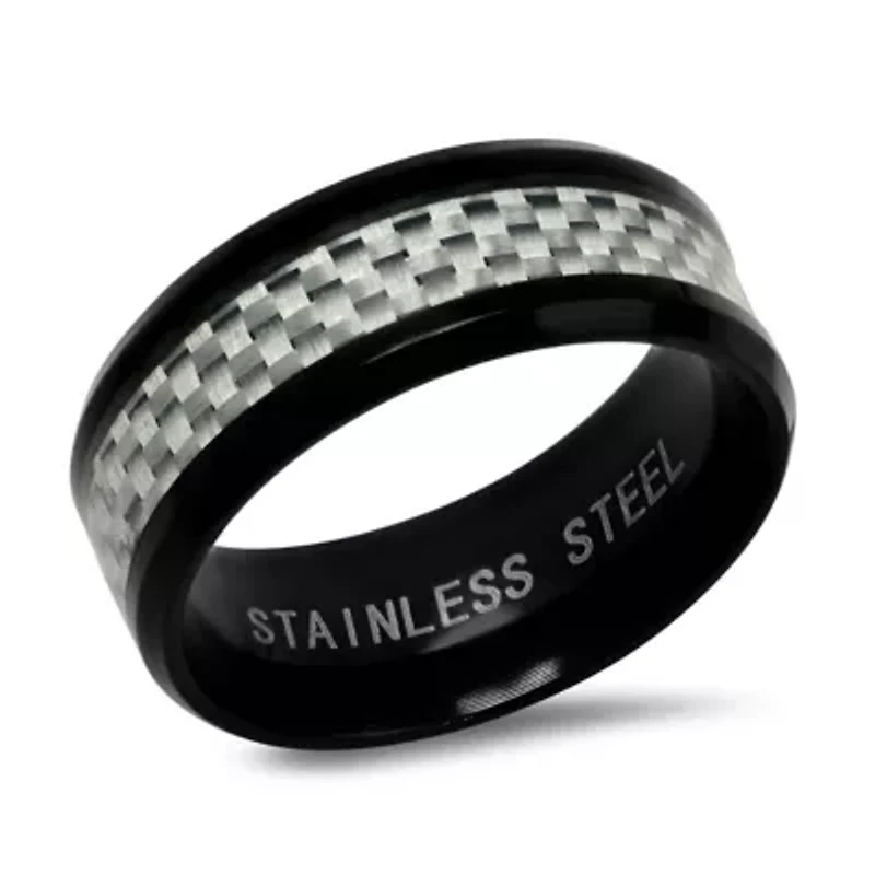 Men's black ip stainless steel and white carbon fiber ring