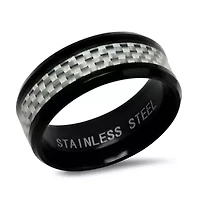 Men's black ip stainless steel and white carbon fiber ring