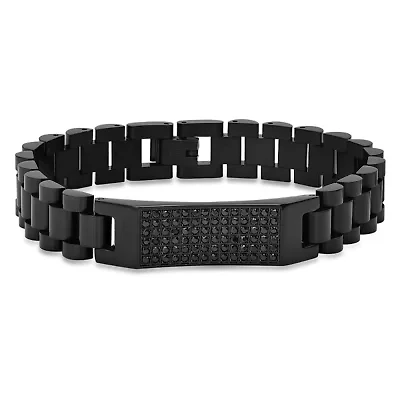 Lab Created Men's stainless steel and simulated diamonds link id bracelet