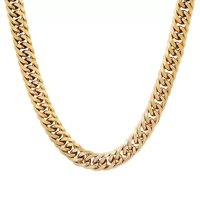 Men's 18k gold plated stainless steel round link chain necklace