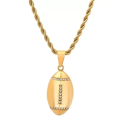 Lab Created Men's 18k gold plated stainless steel american football simulated diamonds pendant