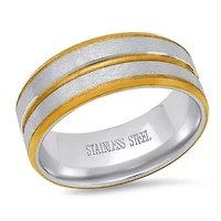 Men's two tone stainless steel and 18k gold plated mate textured band ring