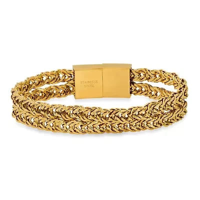 Men's 18k gold plated stainless steel double row wheat chain bracelet