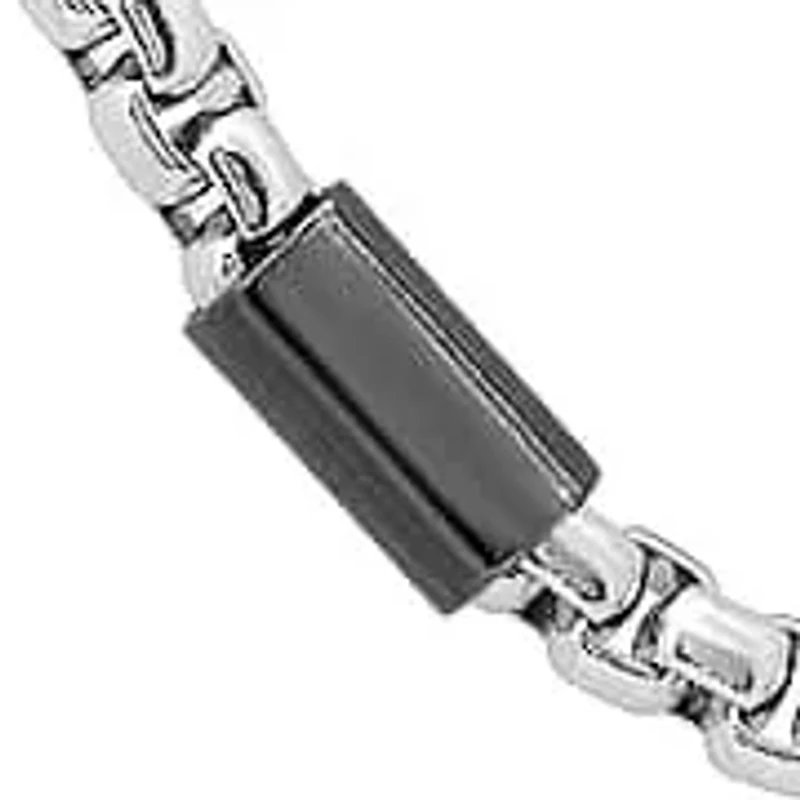 Men's two tone black ip and stainless steel bar & box chain necklace