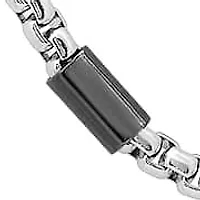 Men's two tone black ip and stainless steel bar & box chain necklace