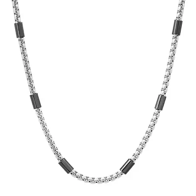 Men's two tone black ip and stainless steel bar & box chain necklace