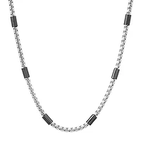Men's two tone black ip and stainless steel bar & box chain necklace