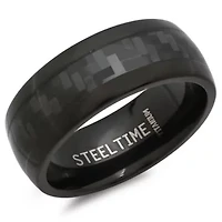Men's titanium ring with black carbon fiber design