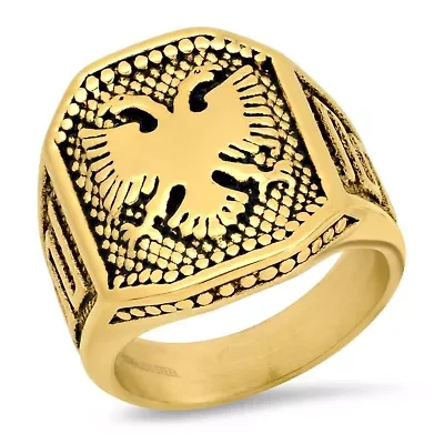 Men's 18k gold plated stainless steel eagle shield ring